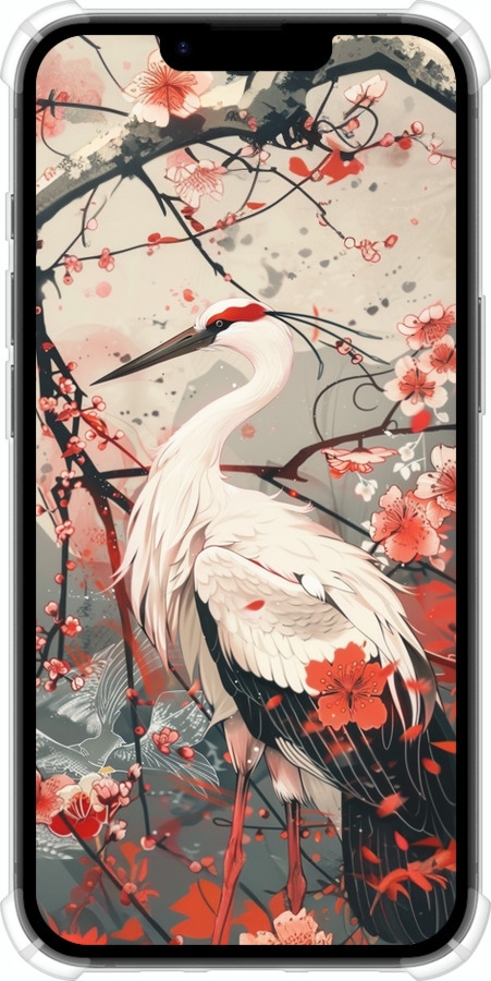 Силикон с усиленными углами чехол Аист в цвету сакуры для Apple iPhone 16e - 6109sp-3971 изображение 