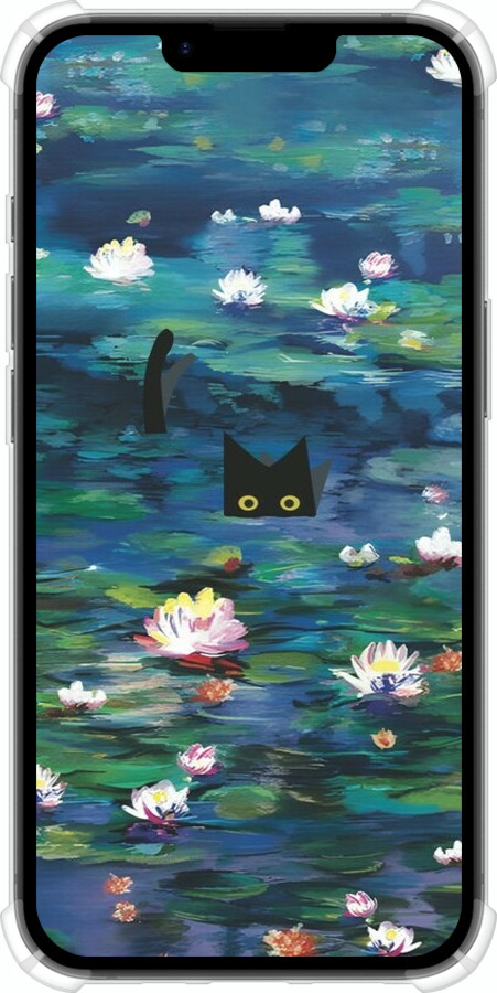 Силикон с усиленными углами чехол із зображенням водяних лілій та кішок для Apple iPhone 16e - 6257sp-3971 изображение 