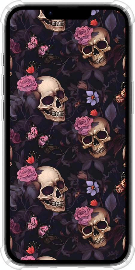 Силикон с усиленными углами чехол Черепа и розы для Apple iPhone SE 4 - 6316sp-3652 изображение 