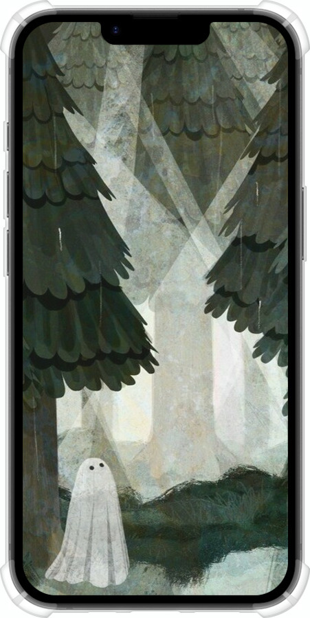 Силикон с усиленными углами чехол С изображением соснового леса и привидения для Apple iPhone 16e - 6420sp-3971 изображение 