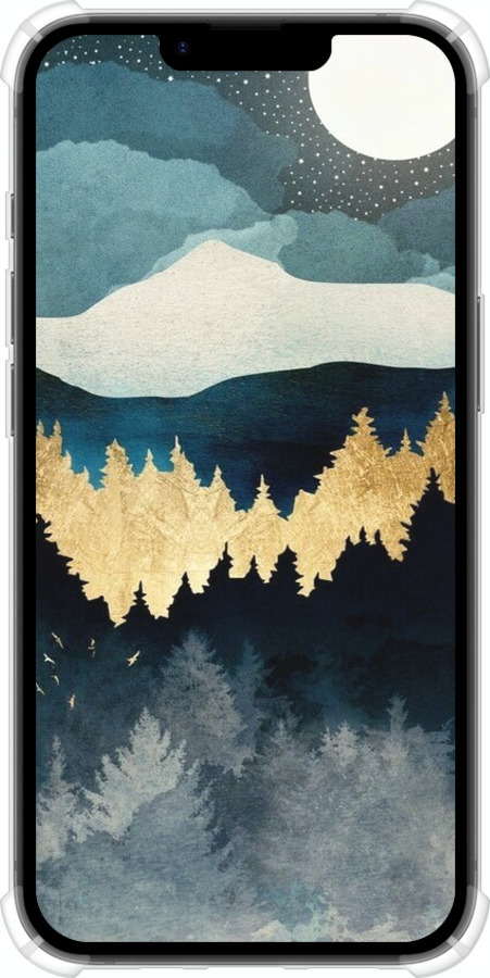 Силіконовий протиударний с посиленими кутами чехол Нічний краєвид з лісом та горами для Apple iPhone SE 4 - 6493sp-3652 изображение 