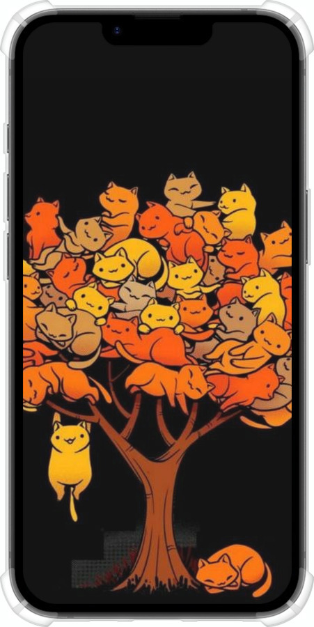 Силикон с усиленными углами чехол Дерево и котики для Apple iPhone 16e - 6516sp-3971 изображение 