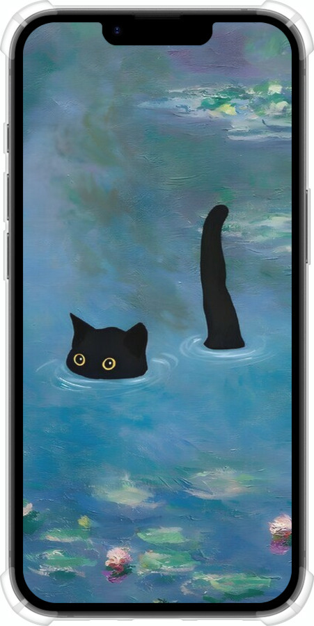 Силикон с усиленными углами чехол С изображением кота и водяной лилии Monet для Apple iPhone 16e - 6519sp-3971 изображение 