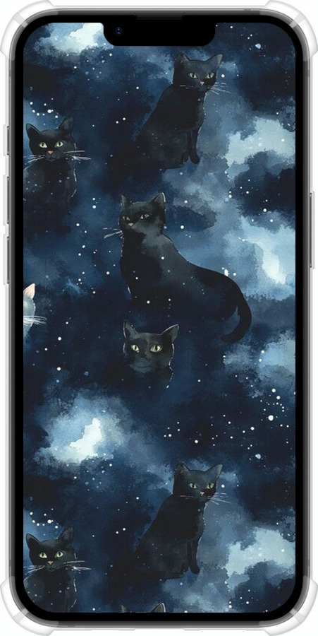 Силіконовий протиударний с посиленими кутами чехол Зображення котиків з темною аквареллю для Apple iPhone SE 4 - 6521sp-3652 изображение 