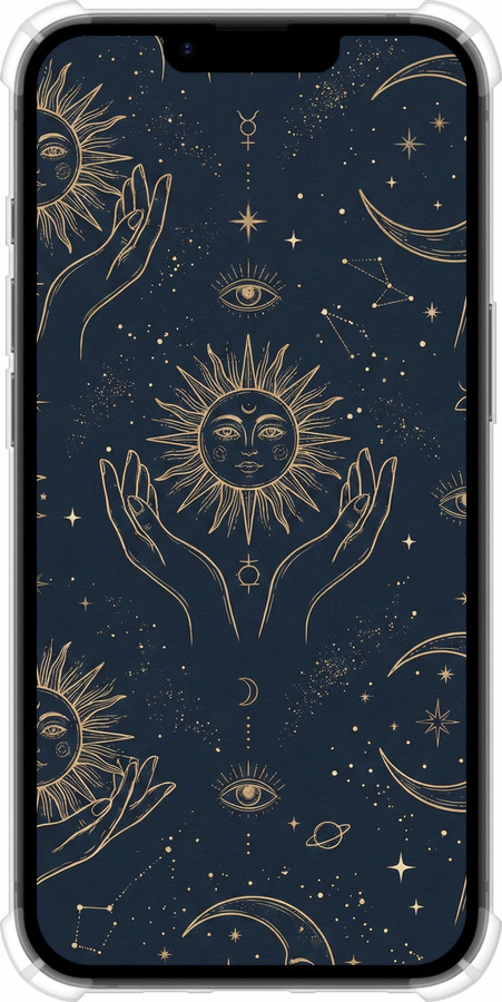 Силикон с усиленными углами чехол Celestial Harmony: Sun & Moon Gold Mystic Pattern для Apple iPhone SE 4 - 6778sp-3652 изображение 