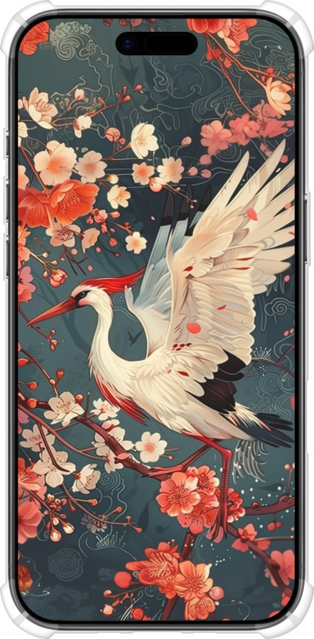 Силикон с усиленными углами чехол Сакура и аист для Apple iPhone 17 AIR - 6108sp-4032 изображение 