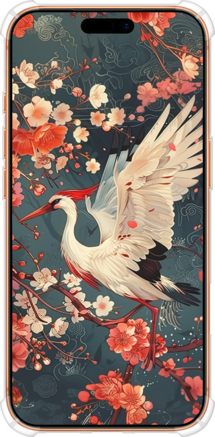 Силикон с усиленными углами чехол Сакура и аист для Apple iPhone 17 PRO MAX - 6108sp-4029 изображение 