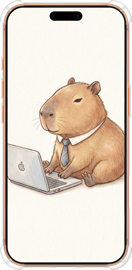Силикон с усиленными углами чехол Funny Capybara CEO Working для Apple iPhone 17 PRO MAX - 6777sp-4029 изображение 