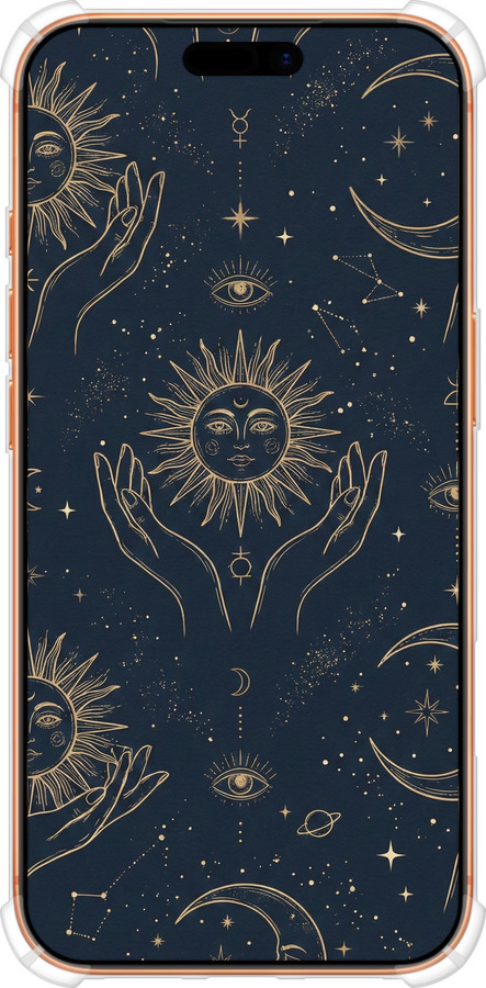 Силикон с усиленными углами чехол Celestial Harmony: Sun & Moon Gold Mystic Pattern для Apple iPhone 17 PRO MAX - 6778sp-4029 изображение 