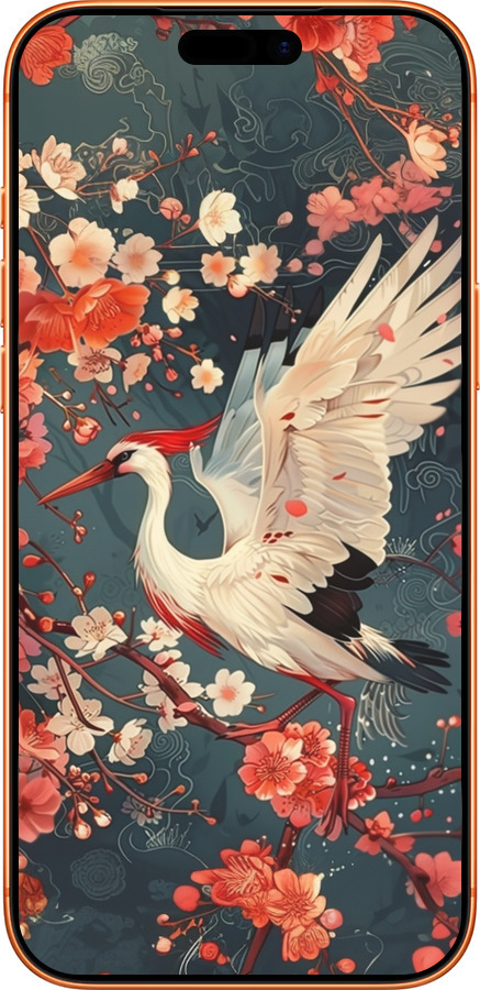 Силиконовый чехол Сакура и аист для Apple iPhone 17 PRO MAX - 6108u-4029 изображение 