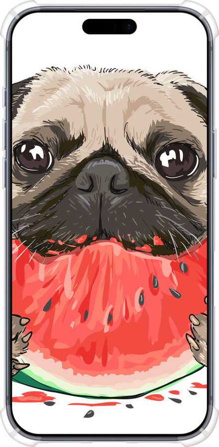 Силикон с усиленными углами чехол Мопс и арбуз для Apple iPhone 17 PRO - 4665sp-4030 изображение 