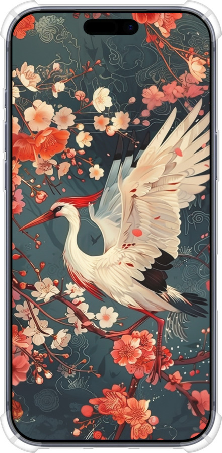 Силикон с усиленными углами чехол Сакура и аист для Apple iPhone 17 PRO - 6108sp-4030 изображение 