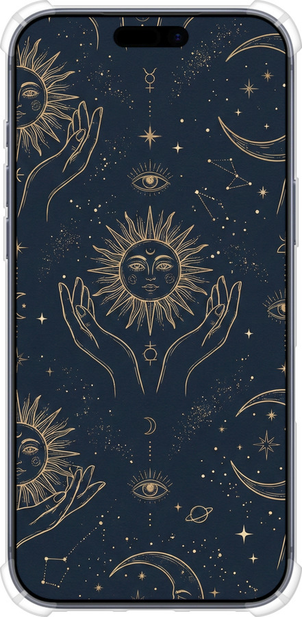 Силикон с усиленными углами чехол Celestial Harmony: Sun & Moon Gold Mystic Pattern для Apple iPhone 17 PRO - 6778sp-4030 изображение 