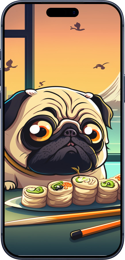 Силиконовый чехол Мопс и суши для Apple iPhone 17 PRO - 5588u-4030 изображение 