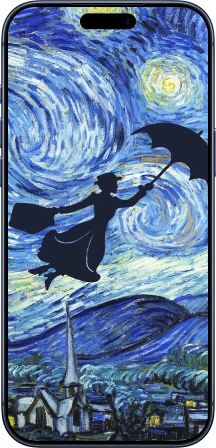 Силіконовий чехол Із зображенням Мері Поппінс «Зоряна ніч» для Apple iPhone 17 PRO - 6487u-4030 изображение 