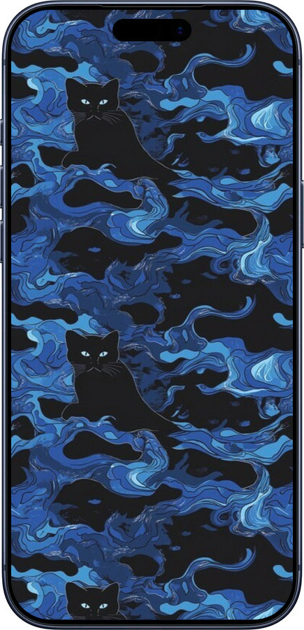 Силиконовый чехол Абстрактный узор черных котов на синем фоне для Apple iPhone 17 PRO - 6525u-4030 изображение 