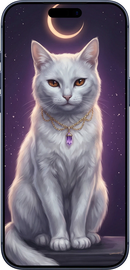 Силиконовый чехол Mystic White Cat Gothic Dark Purple Gold для Apple iPhone 17 PRO - 6805u-4030 изображение 