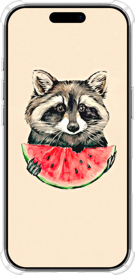 Силикон с усиленными углами чехол Енотик с арбузом для Apple iPhone 17 - 4605sp-4031 изображение 