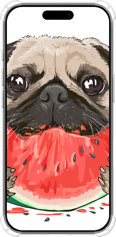 Силикон с усиленными углами чехол Мопс и арбуз для Apple iPhone 17 - 4665sp-4031 изображение 
