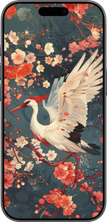 Силиконовый чехол Сакура и аист для Apple iPhone 17 - 6108u-4031 изображение 