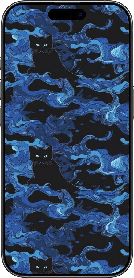 Силіконовий чехол Візерунок чорних котів на блакитному фоні для Apple iPhone 17 - 6525u-4031 изображение 
