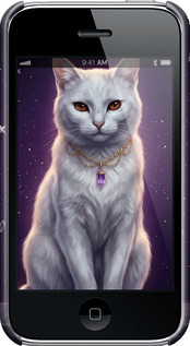 3D пластиковый матовый чехол Mystic White Cat Gothic Dark Purple Gold для Apple iPhone 3Gs - 6805m-34 изображение 