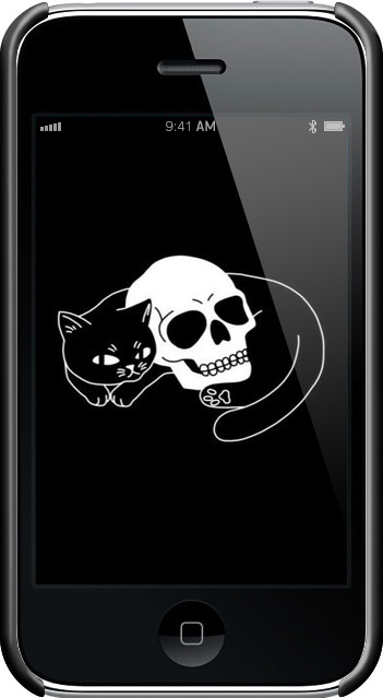 3D пластиковый матовый чехол С изображением кота и черепа для Apple iPhone 3Gs - 6491m-34 изображение 