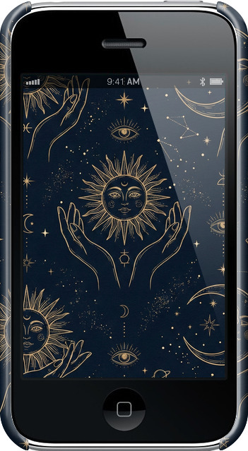 3D пластиковый матовый чехол Celestial Harmony: Sun & Moon Gold Mystic Pattern для Apple iPhone 3Gs - 6778m-34 изображение 