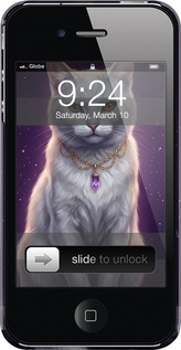 3D пластиковый глянцевый чехол Mystic White Cat Gothic Dark Purple Gold для Apple iPhone 4s - 6805c-12 изображение 