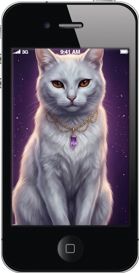 2D пластиковый чехол Mystic White Cat Gothic Dark Purple Gold для Apple iPhone 4s - 6805t-12 изображение 