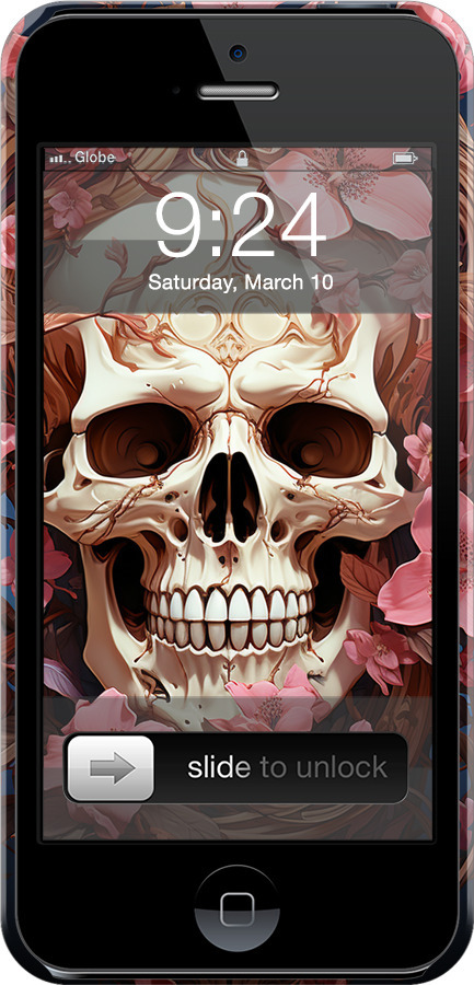 3D пластиковый глянцевый чехол Череп в розовых цветах для Apple iPhone SE - 5965c-214 изображение 