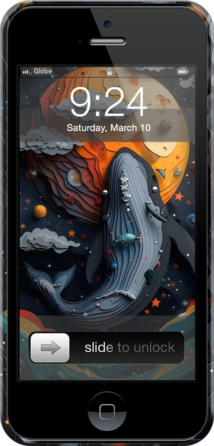 3D пластиковый глянцевый чехол Кит в космосе для Apple iPhone 5 - 6328c-18 изображение 