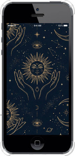 Силикон с усиленными углами чехол Celestial Harmony: Sun & Moon Gold Mystic Pattern для Apple iPhone 5 - 6778sp-18 изображение 