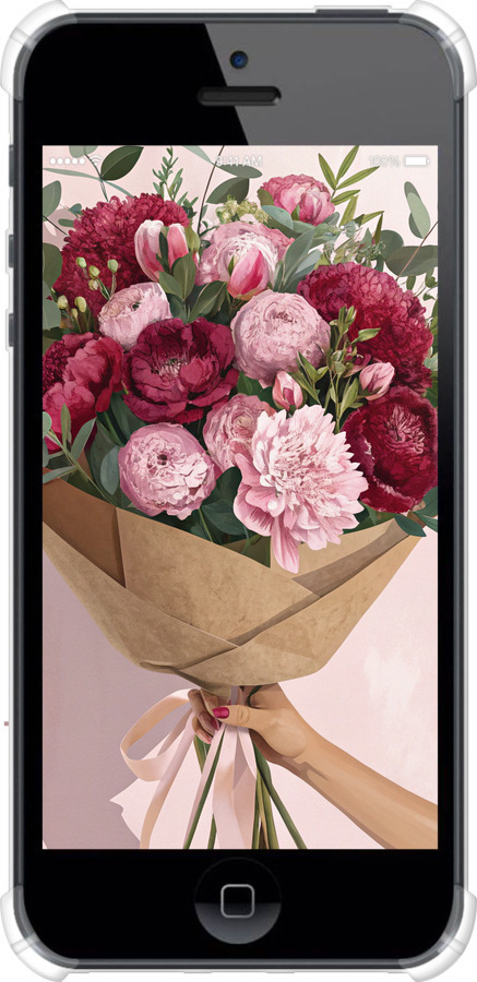 Силіконовий протиударний с посиленими кутами чехол Півонії 1 для Apple iPhone SE - 6705sp-214 изображение 