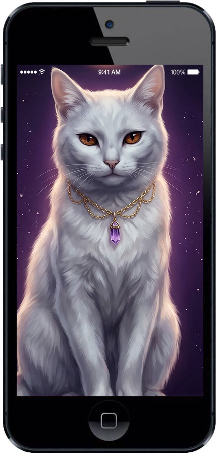 Силиконовый чехол Mystic White Cat Gothic Dark Purple Gold для Apple iPhone 5 - 6805u-18 изображение 