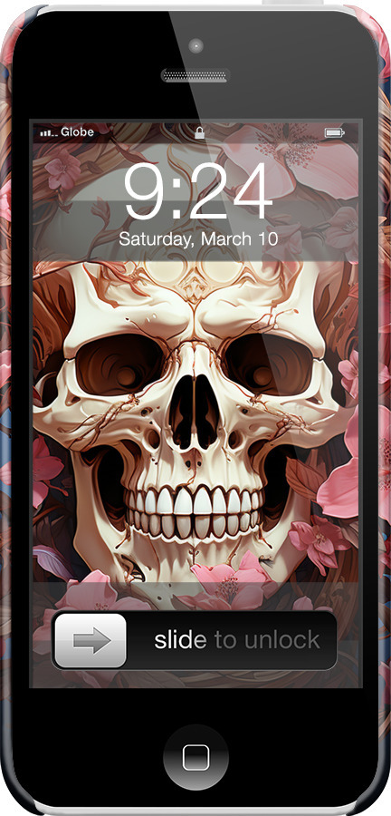 3D пластиковый глянцевый чехол Череп в розовых цветах для Apple iPhone 5c - 5965c-23 изображение 