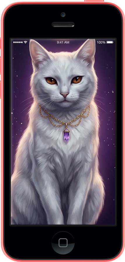2D пластиковый чехол Mystic White Cat Gothic Dark Purple Gold для Apple iPhone 5c - 6805t-23 изображение 