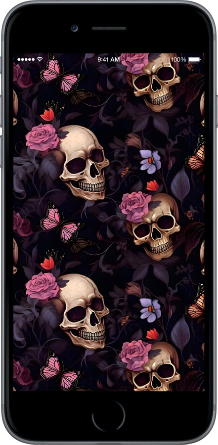 TPU чехол Черепа и розы для Apple iPhone 6 Plus - 6316b-48 изображение 