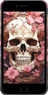 3D пластиковый глянцевый чехол Череп в розовых цветах для Apple iPhone 6 Plus - 5965c-48 изображение 
