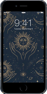 3D пластиковий глянцевий чехол Celestial Harmony: Sun & Moon Gold Mystic Pattern для Apple iPhone 6s Plus - 6778c-91 изображение 