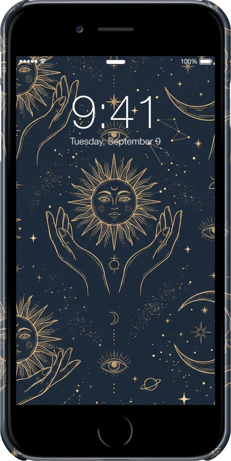 3D пластиковий глянцевий чехол Celestial Harmony: Sun & Moon Gold Mystic Pattern для Apple iPhone 6s Plus - 6778c-91 изображение 