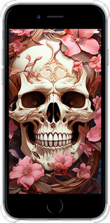 Силикон с усиленными углами чехол Череп в розовых цветах для Apple iPhone 6 Plus - 5965sp-48 изображение 