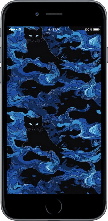 2D пластиковый чехол Абстрактный узор черных котов на синем фоне для Apple iPhone 6 Plus - 6525t-48 изображение 