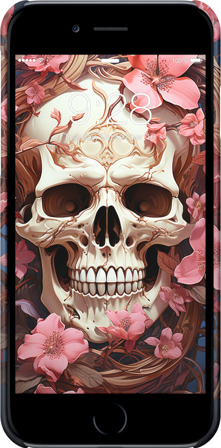 3D пластиковый глянцевый чехол Череп в розовых цветах для Apple iPhone 6 - 5965c-45 изображение 