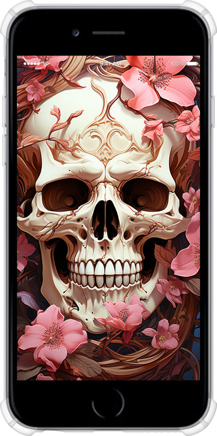Силикон с усиленными углами чехол Череп в розовых цветах для Apple iPhone 6 - 5965sp-45 изображение 