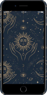 3D пластиковый глянцевый чехол Celestial Harmony: Sun & Moon Gold Mystic Pattern для Apple iPhone 7 Plus - 6778c-337 изображение 