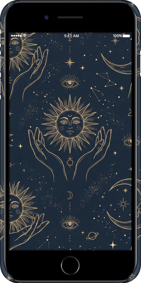 3D пластиковый глянцевый чехол Celestial Harmony: Sun & Moon Gold Mystic Pattern для Apple iPhone 7 Plus - 6778c-337 изображение 