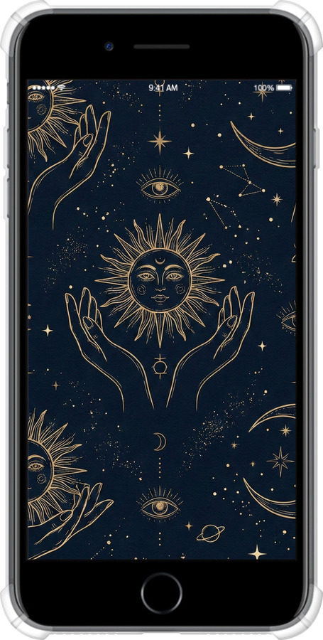 Силикон с усиленными углами чехол Celestial Harmony: Sun & Moon Gold Mystic Pattern для Apple iPhone 7 Plus - 6778sp-337 изображение 