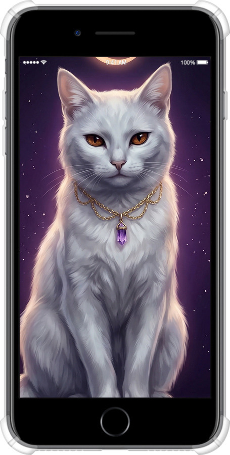 Силикон с усиленными углами чехол Mystic White Cat Gothic Dark Purple Gold для Apple iPhone 7 Plus - 6805sp-337 изображение 