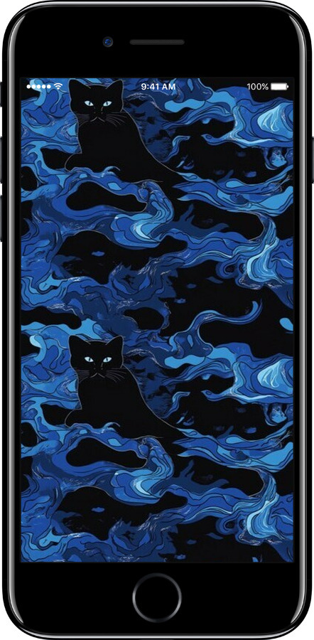 TPU чехол Абстрактный узор черных котов на синем фоне для Apple iPhone 8 - 6525b-1031 изображение 